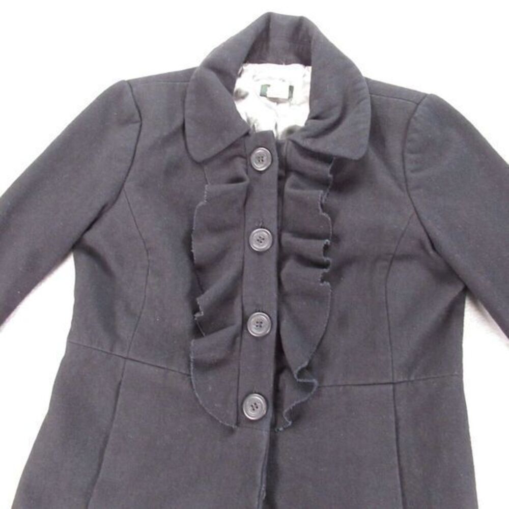 J Crew Wool Blend Jacket Womens 4 Black Lined Ruffle Button Front Peacoat‎ - Picture 7 of 15